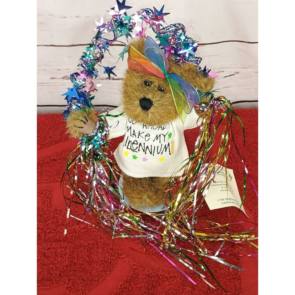 Judith G. Collection Boyds Teddy Bear 9" Rainbow Bow & Tinsel Garland - Make My